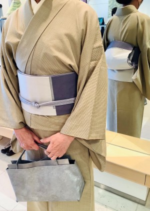 塩沢紬キモノ箔布裂取刺繍京袋帯帆布ﾊﾞｯｸﾞ (2)